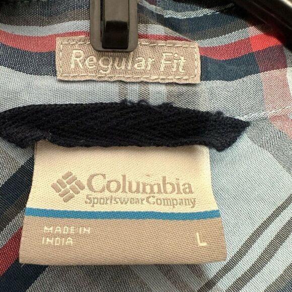 Columbia Shirt Mens Large Blue Plaid Short Sleeve Button Up Pocket Casual Cotton - Picture 2 of 7